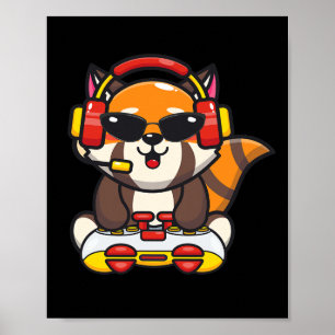 Poster Gamer Panda Vermelho Engraçado Amante de Pandas Ve