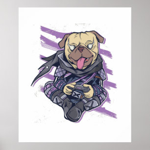Poster Gamer Pug Ninja Neon Look Gráficos Teens Oferece L