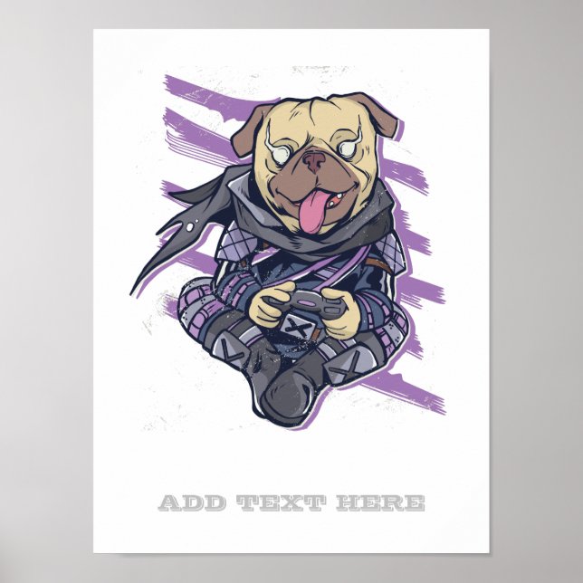 Poster Gamer Pug Ninja Neon Look Gráficos Teens Oferece L (Frente)