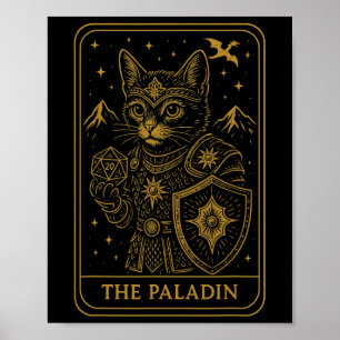Poster Gamer Rpg Paladino D20 Dados Nerdy Geek Gato Homen