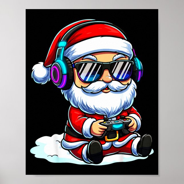 Poster Gamer Santa Video Game Christmas Gaming  (Frente)