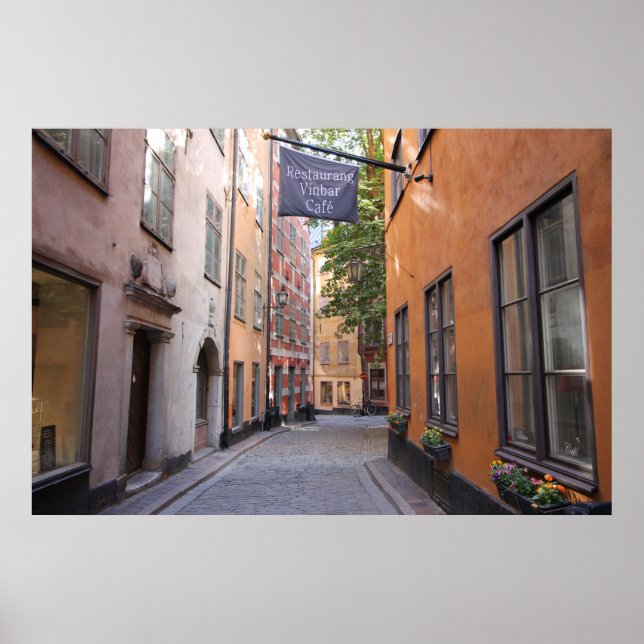 Póster Gamla Stan, Estocolmo, Suecia; Pastéis Cobblestone (Frente)