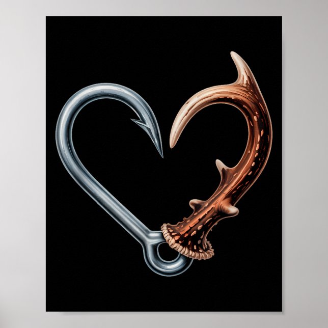 Poster Gancho de pesca engraçado antler coração para caça (Frente)