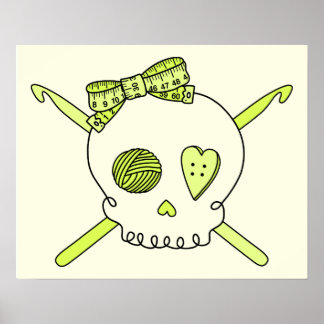 Póster Ganchos de crânio e crochê (Fundo amarelo)