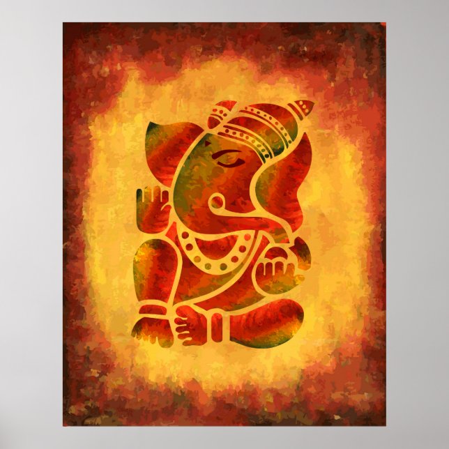 Póster Ganesha - Grunge Painting (Frente)
