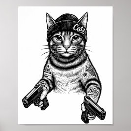 Poster Gangster Cat Tattoo Art | Cool Streetwear Kitty