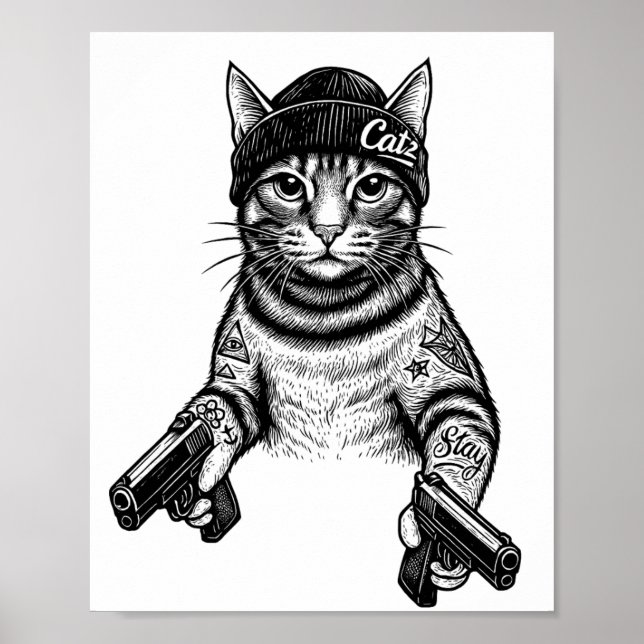 Poster Gangster Cat Tattoo Art | Cool Streetwear Kitty (Frente)