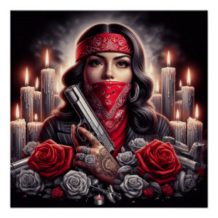 Póster Gangster Girl Hip Hop chicano art