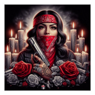 Póster Gangster Girl Hip Hop chicano art