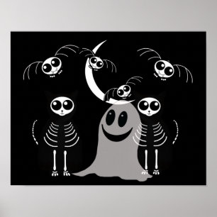 Poster Gangue de Animais do Esqueleto das Halloween