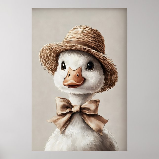 Poster Ganso de Páscoa em um Chapéu com um Laço Impresso, (Frente)