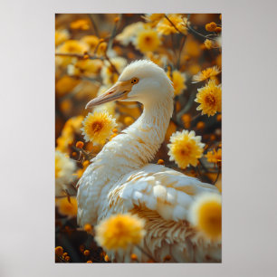 Poster Ganso Elegante e Flores Amarelas