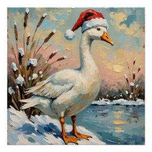 Póster Ganso Vintage com Chapéu de Papai Noel por Natal C