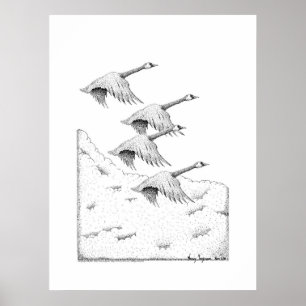 Póster Gansos caneta de Canadá do vôo e desenho da tint