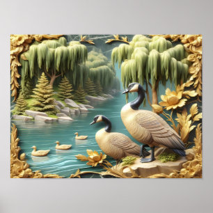 Poster Gansos do Canadá em meio aos chorões 16x12
