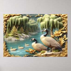 Poster Gansos do Canadá em meio aos chorões 36x24