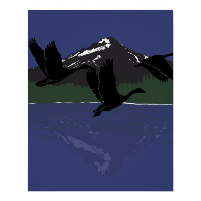 Póster Gansos-do-canadá Voando Sobre o Wilderness do Lago (Frente)