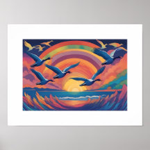 Gansos sobre a praia em Sunrise