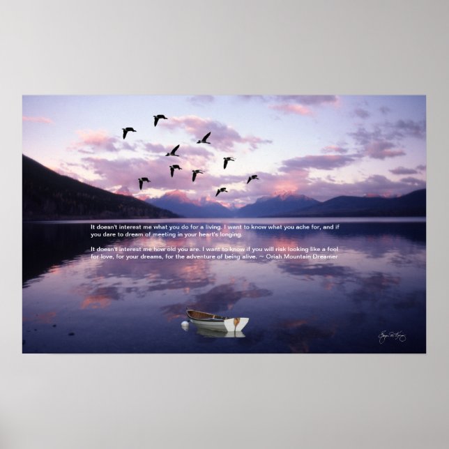 Póster Gansos sobre lago de geleira em Sunset (Frente)