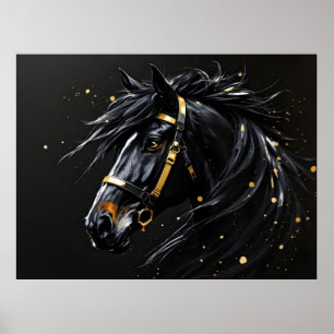 Poster Garanhão preto com dicas de ouro e branco