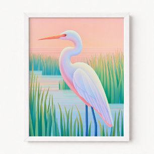 Poster Garça Branca do Pôr do Sol Ombre Pastel