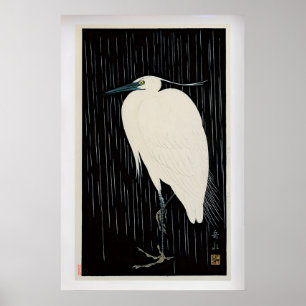 Poster Garça Branca na Chuva por Ide Gakusui Vintage
