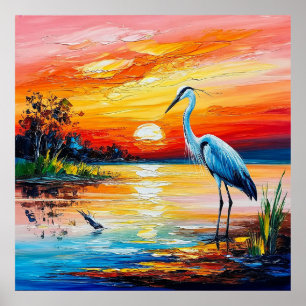 Poster Garça Graciosa em um Lago Sereno