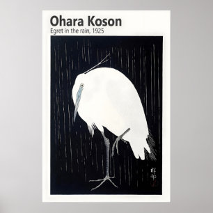 Poster Garça na Chuva Gravura Japonesa em Madeira por Kos