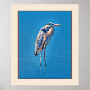 Póster Garça-real de grande azul que vadeia na lagoa