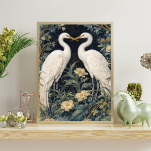 Poster Garças Brancas Elegantes no Jardim – Botânica Vint