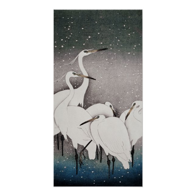 Póster Garças Koson na Neve: Japonês Vintage (Frente)