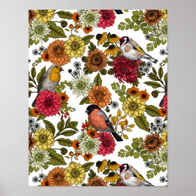 Poster Garden birds and flowers 1 (Frente)
