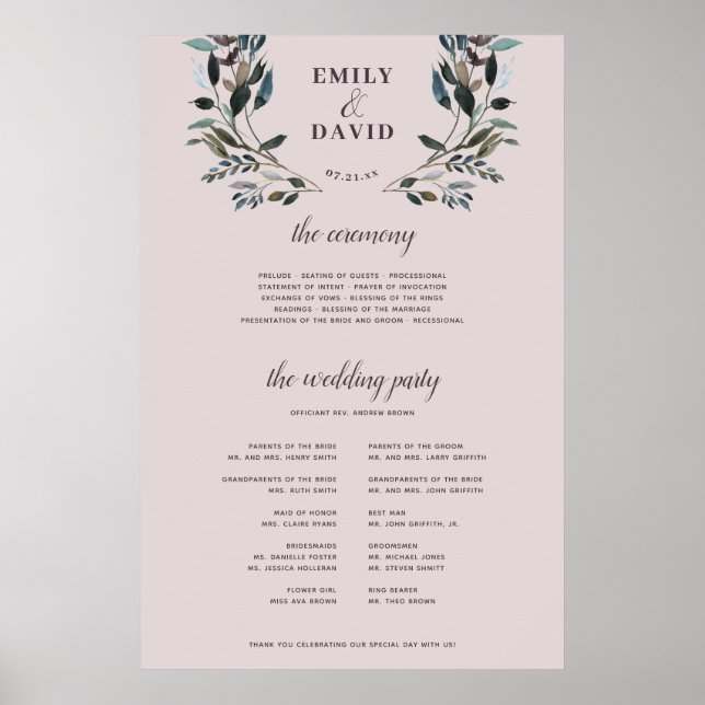 Poster Garden Crest | Mauve Purple Ceremony Sign (Frente)