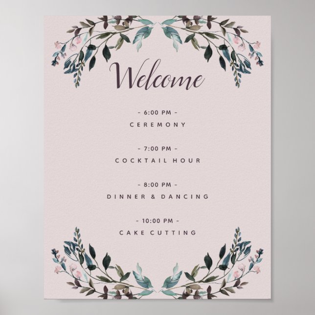 Poster Garden Crest Mauve Purple Floral Weding Program (Frente)