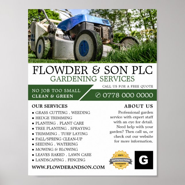 Poster Garden Lawn-Mower, Garden Service, Horticulturista (Frente)