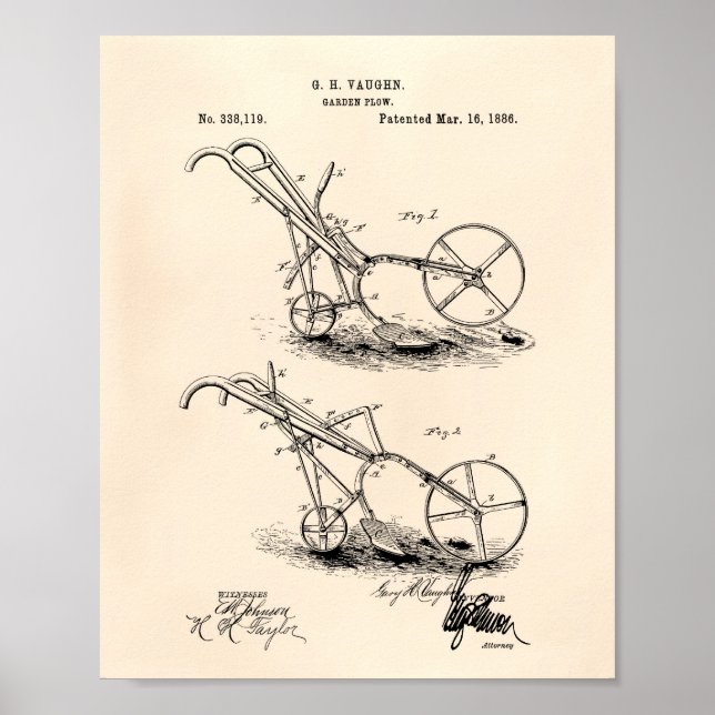 Poster Garden Plow 1886 Patent Art Old Peper (Frente)