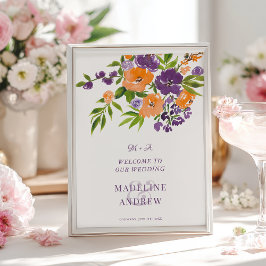 Poster Garden Purple Orange Floral wedding Welcome
