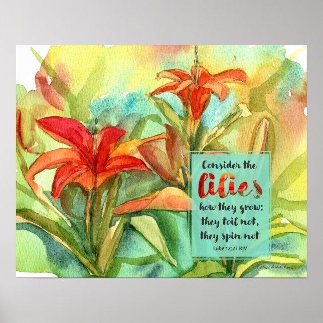 Poster Garden Scripture Luke 12:27 Daylily Flowers (Frente)