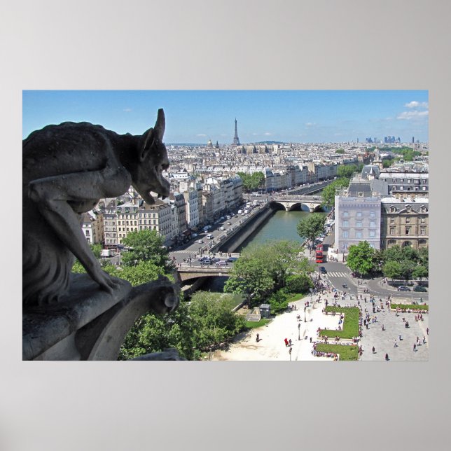 Poster Gargoyle dos relógios Notre-Dame sobre Paris (Frente)