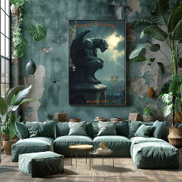 Poster Gargoyle Halloween com Stormy Sky e Relâmpagos