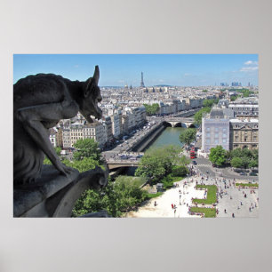 Poster Gárgula dos relógios de Notre-Dame sobre a Paris