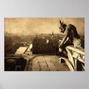 Póster Gárgula Notre Dame, vintage 1912 de Paris France