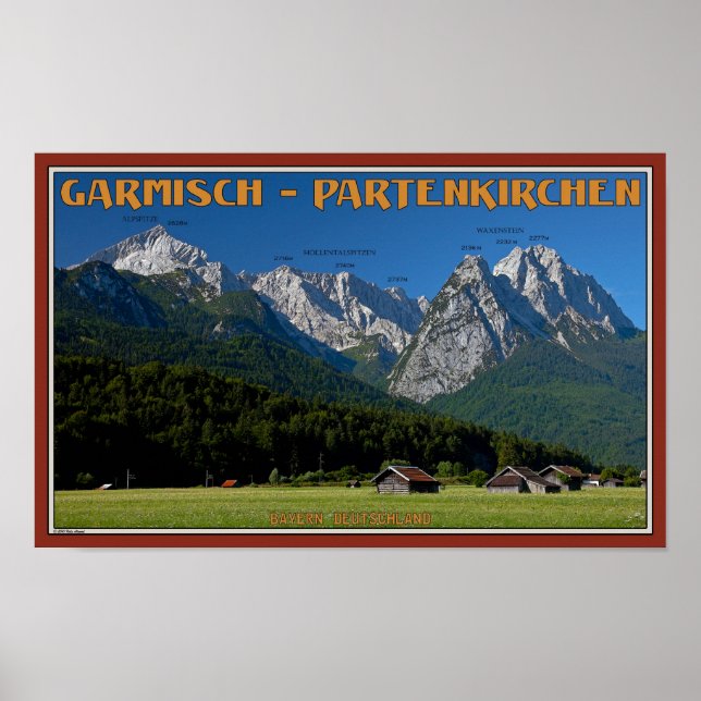 Póster Garmisch - O Zugspitze e o Alpspitze (Frente)