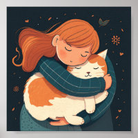 Garota abraça bonitinha de gata. Criança e animal 