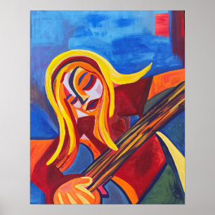 Poster Garota Abstrato de Arte "Harmonia" com Violão