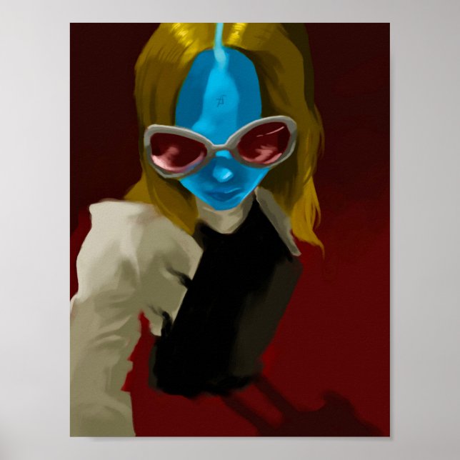 Poster Garota Alien Nomeada "Blue" Vê Vermelho Através de (Frente)