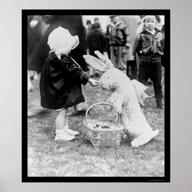 Póster Garota alimentando o coelho da Páscoa em 1929 (Frente)