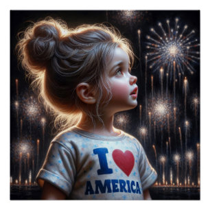 Póster Garota Americana Assistindo Fogos de Artifício