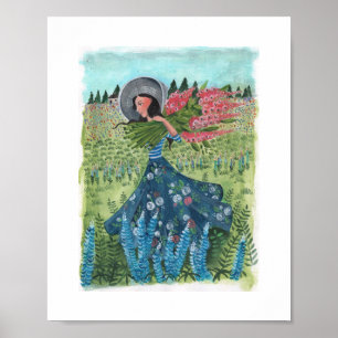 Poster Garota andando pelas flores de campo