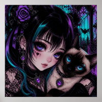 Garota Anime Emo Gótica & Gato